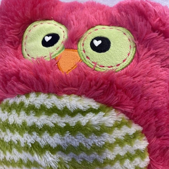 Owl Dan Dee 12" Plush Stuffed Animal Pink Green Cuddle Snuggle Pillow Chevron - Picture 2 of 6